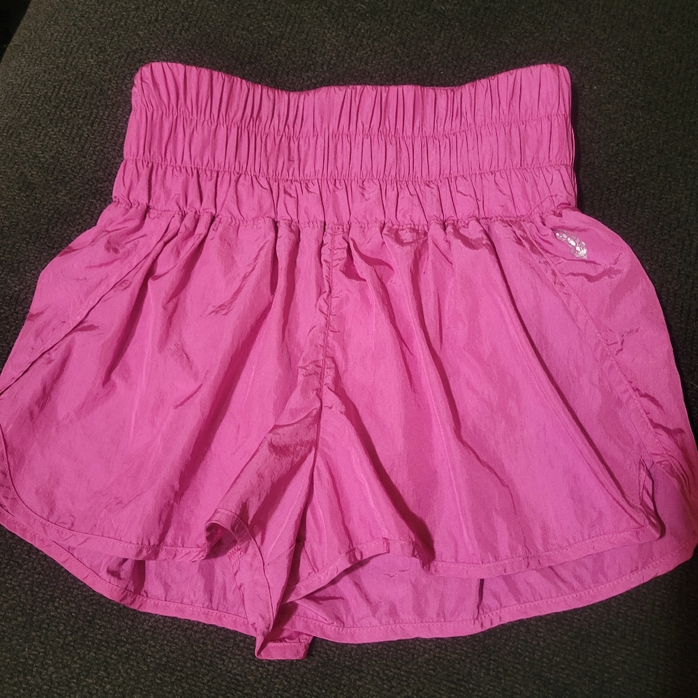 High Waist Pink Shorts with Ruched Waistband
